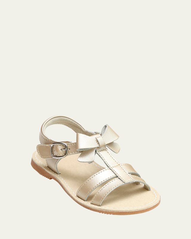 Janie Leather T-Strap Bow Sandal, Kids